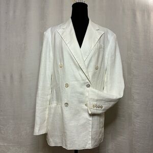 Polo Ralph Lauren White Linen Double-Breasted Blazer Size 8